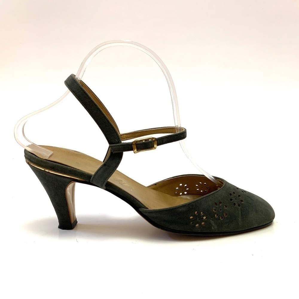 Vintage 70s does 40s gray suede ankle strap heels